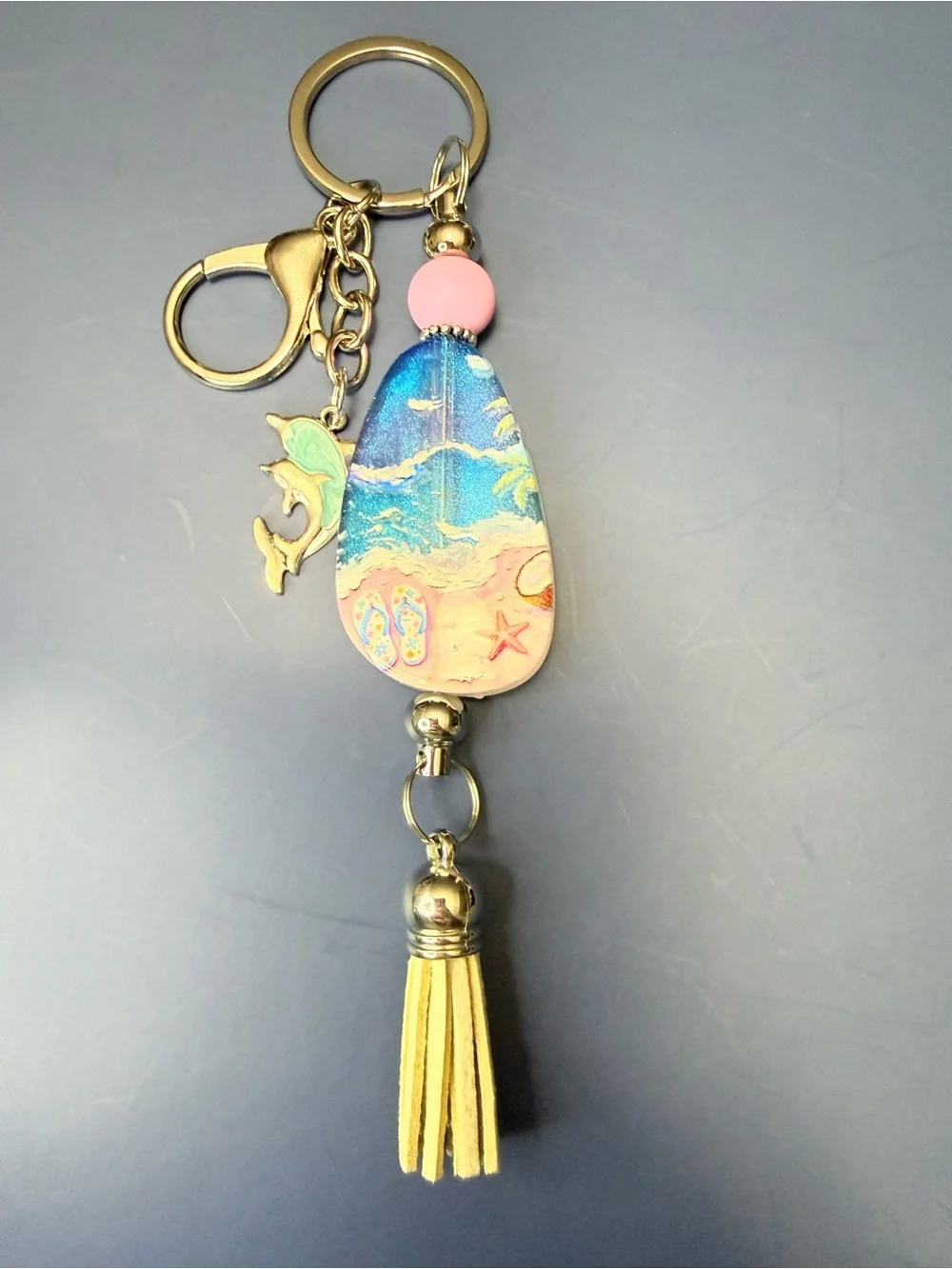 New Beaded Beach Scene Tassel Keychain